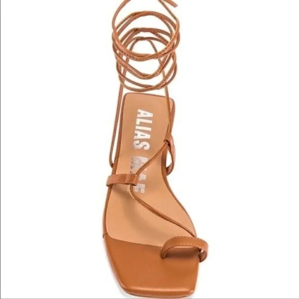 Revolve Alias Mae Anika Strappy Tan leather wrap up sandals EU 38 US 7.5-8 BoxO